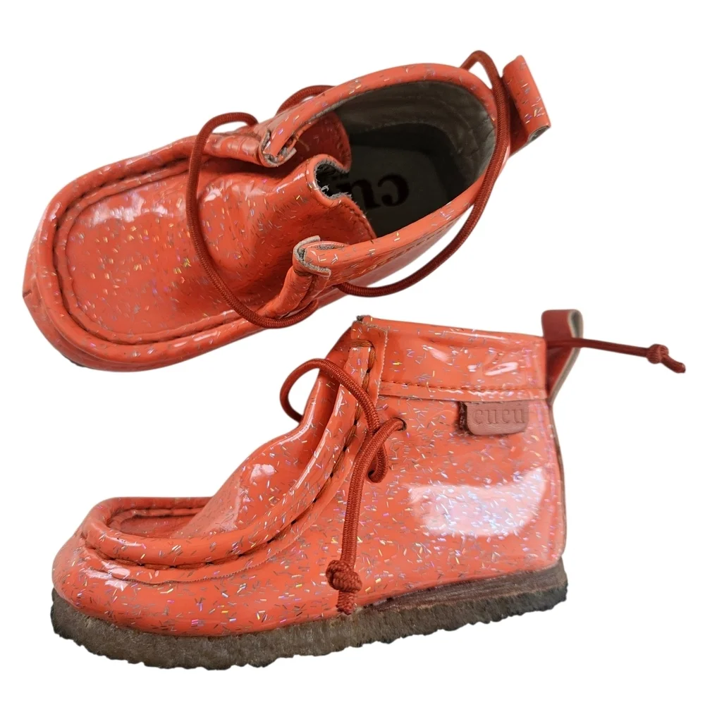 Cucu Kaboom! Walker In Papaya Orange  Kids Moccasins/ Chukka Boots Size 7